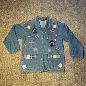 Vintage Women's Denim Shirt by Agapo Button Up Embroidered Patchwork